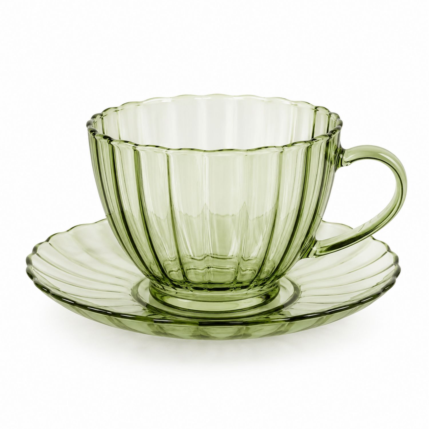 Set Tazza e Piattino in Vetro Verde Chiaro 230ml