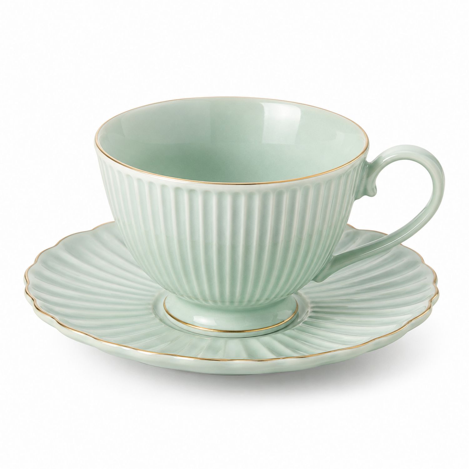 Tazza da tè in ceramica verde con dettagli dorati