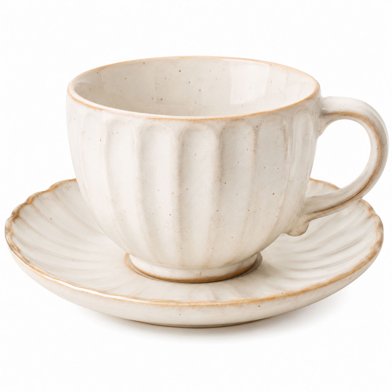 Set Tazza e Piattino in Ceramica Avorio per Caffè