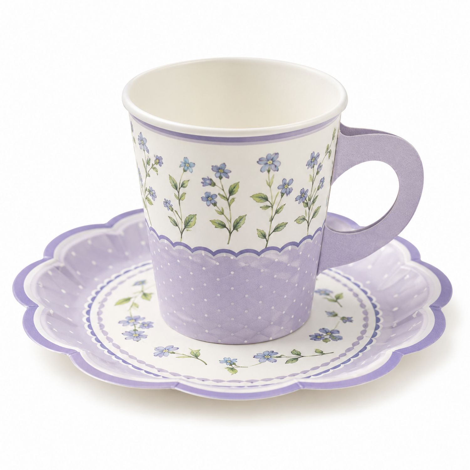 Set Tazza e Piattino di Carta con Fiori Lavanda