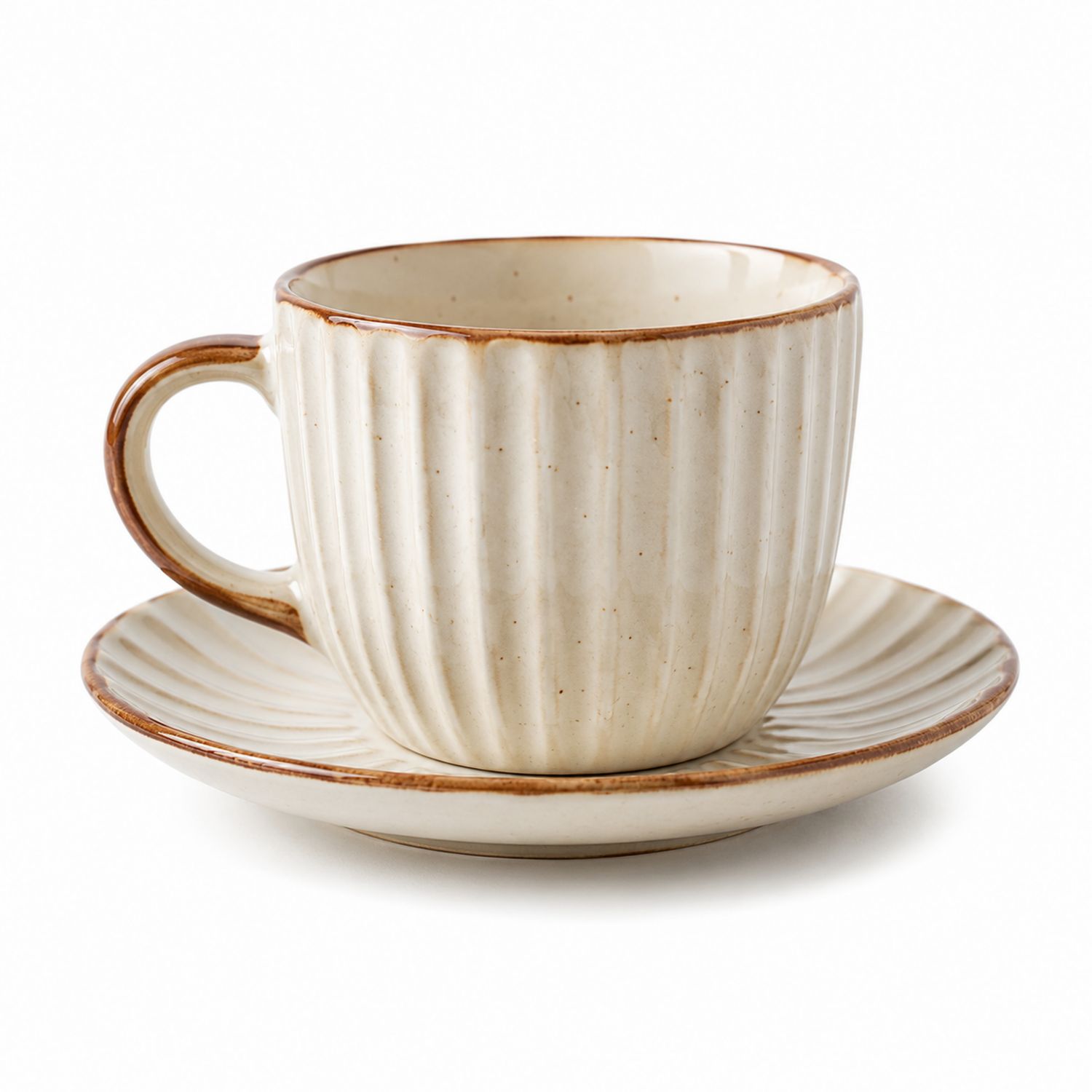 Set Tazza e Piattino in Ceramica Avorio Zigrinata, 250ml