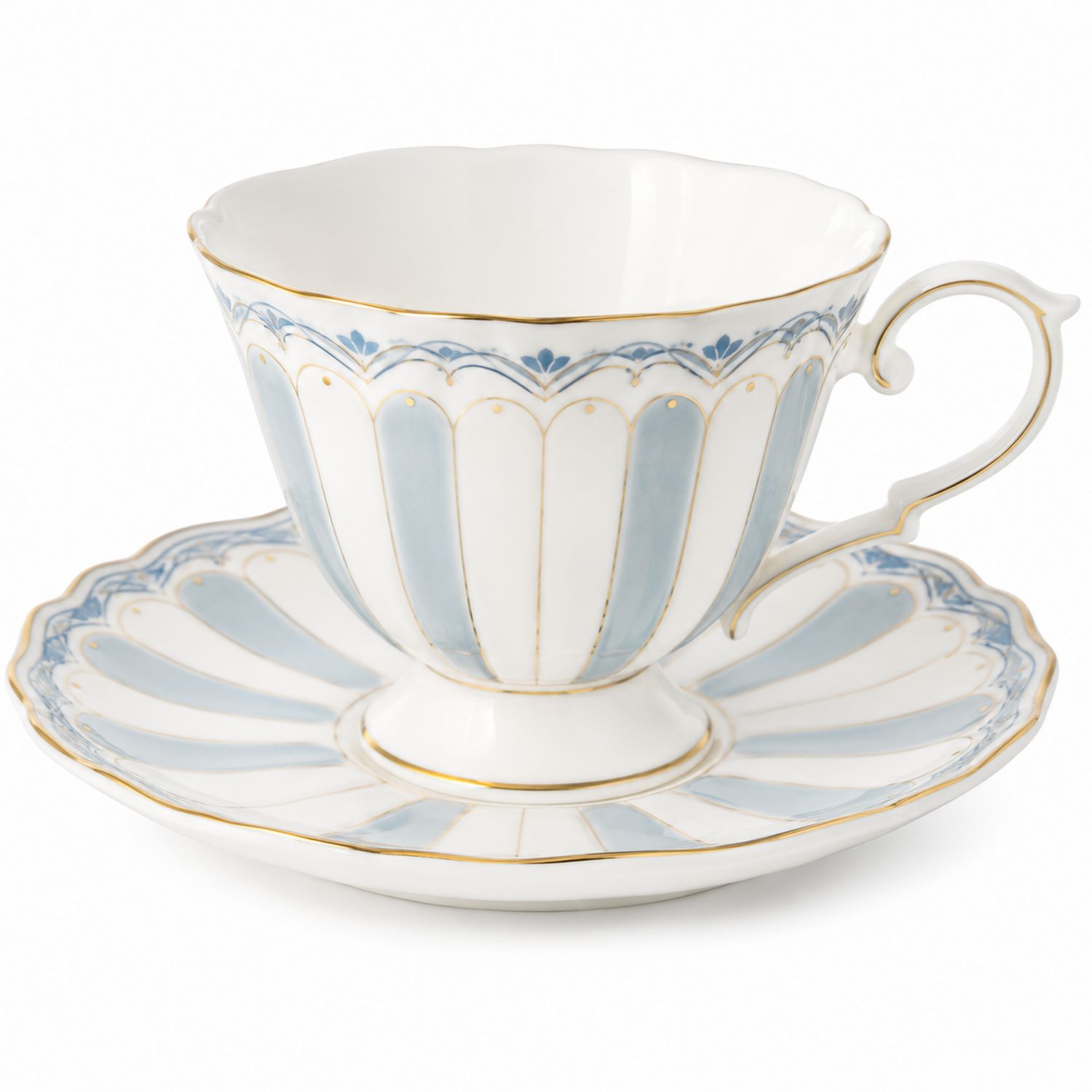 Tazza e Piattino in Porcellana Dipinta a Mano Blu con Dettagli Dorati
