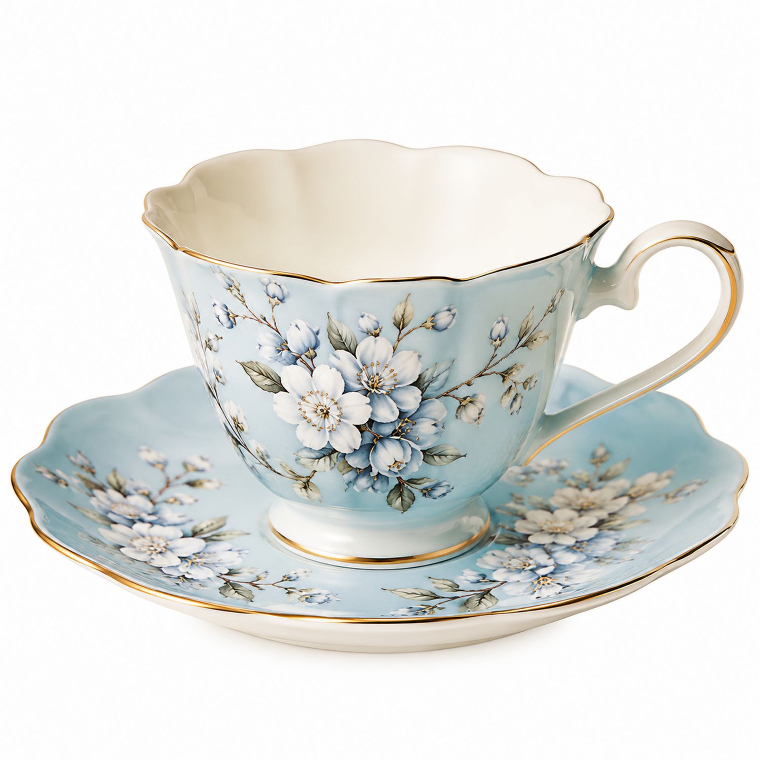 Set Tazza e Piattino Floreale in Porcellana Blu
