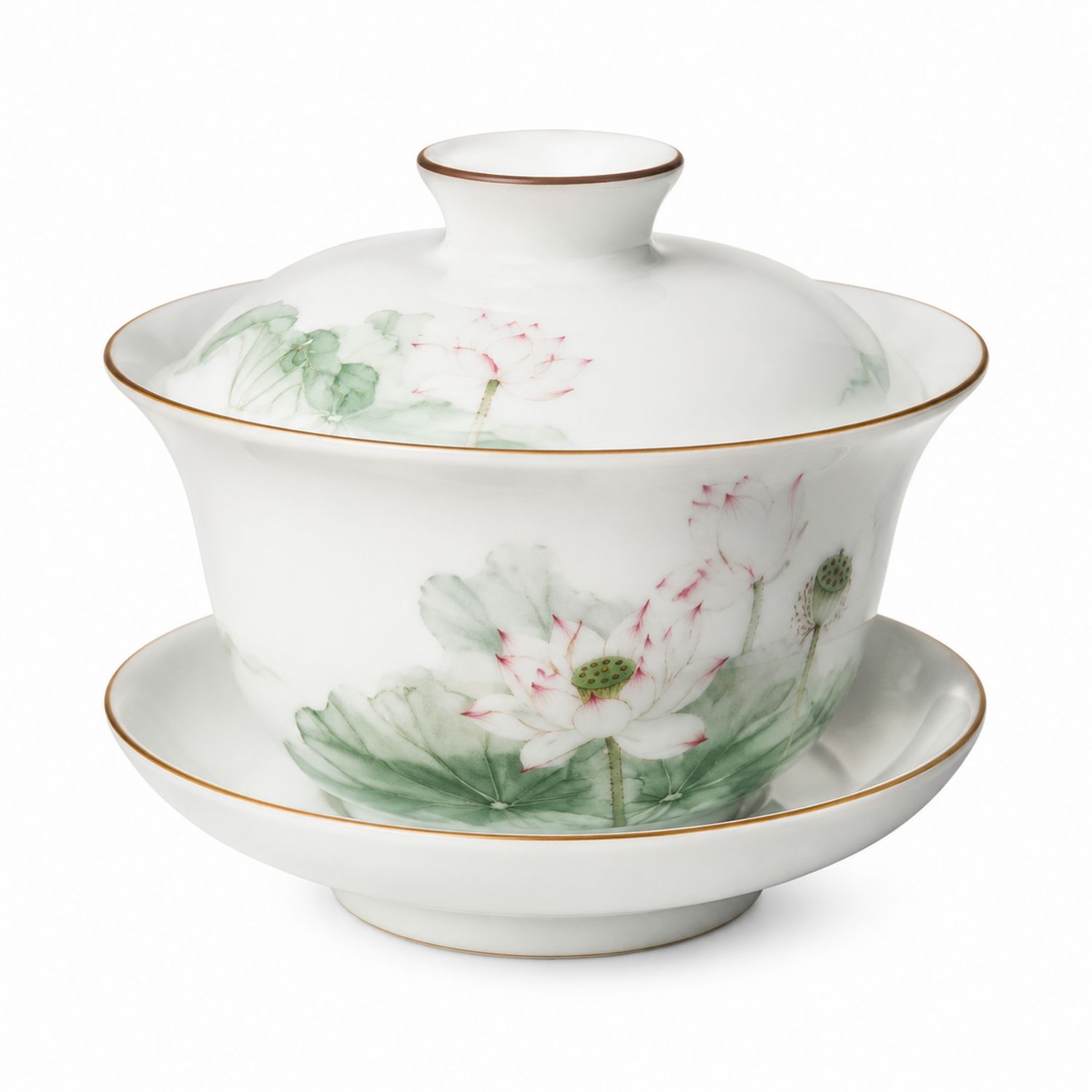 Set da Tè in Porcellana con Decorazioni a Mano di Fiori di Loto