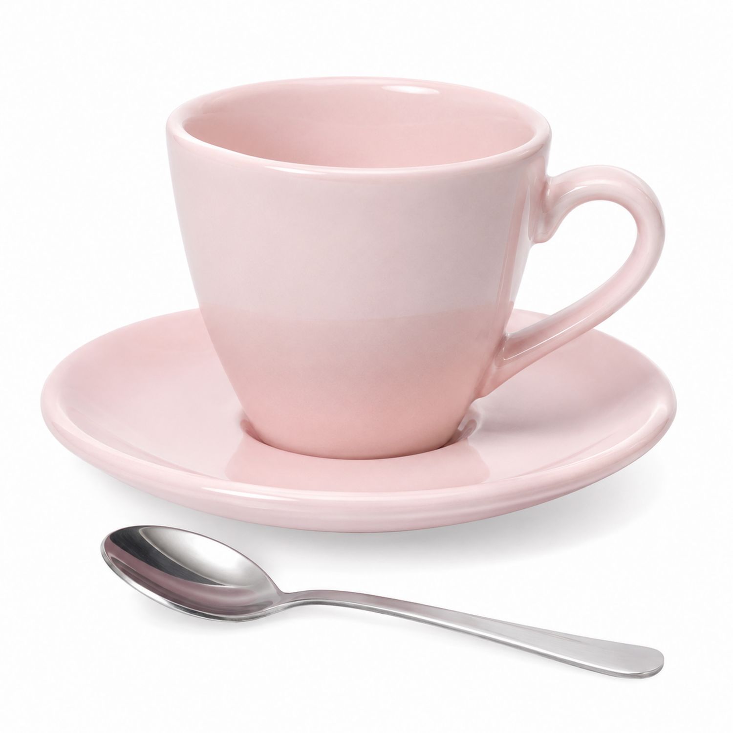 Set Tazza e Piattino Rosa con Cucchiaino in Acciaio Inox