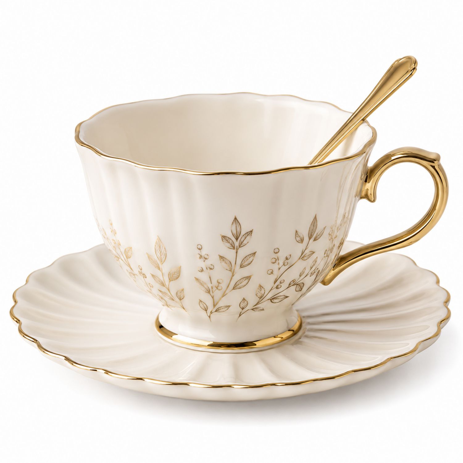Set Tazza da Tè Classica con Decoro Floreale Dorato