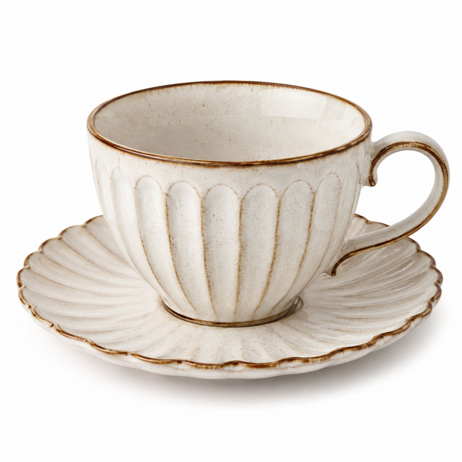 Tazza da caffè in ceramica con piattino bianco con dettagli eleganti 200ml