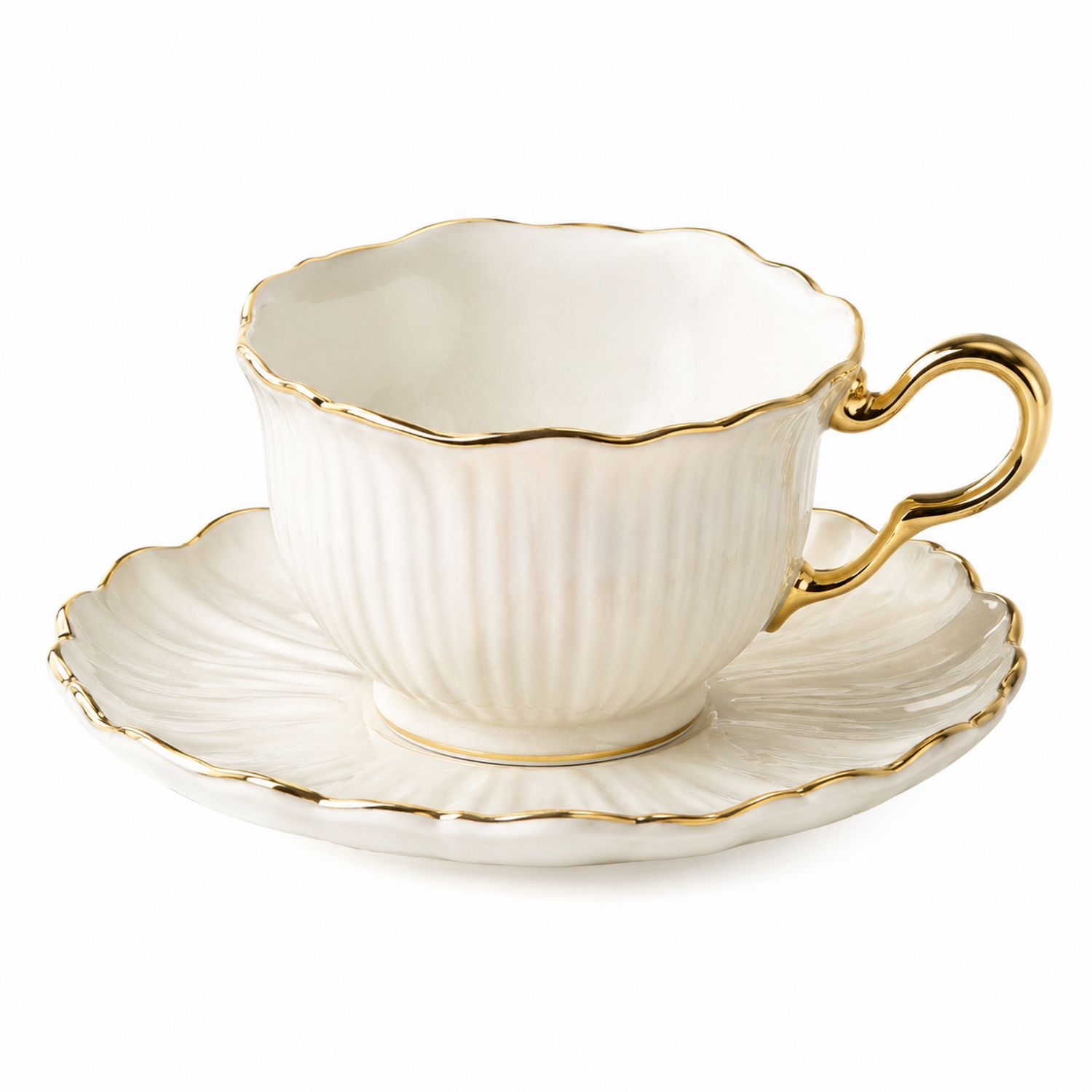 Tazza da Tè in Porcellana Bianca con Bordi Dorati