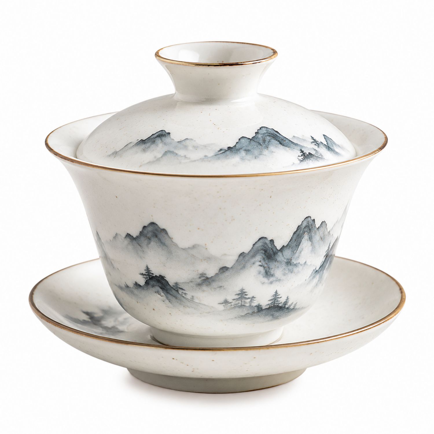 Gaiwan in Porcellana Decorato a Mano con Paesaggio Montuoso 200 ml