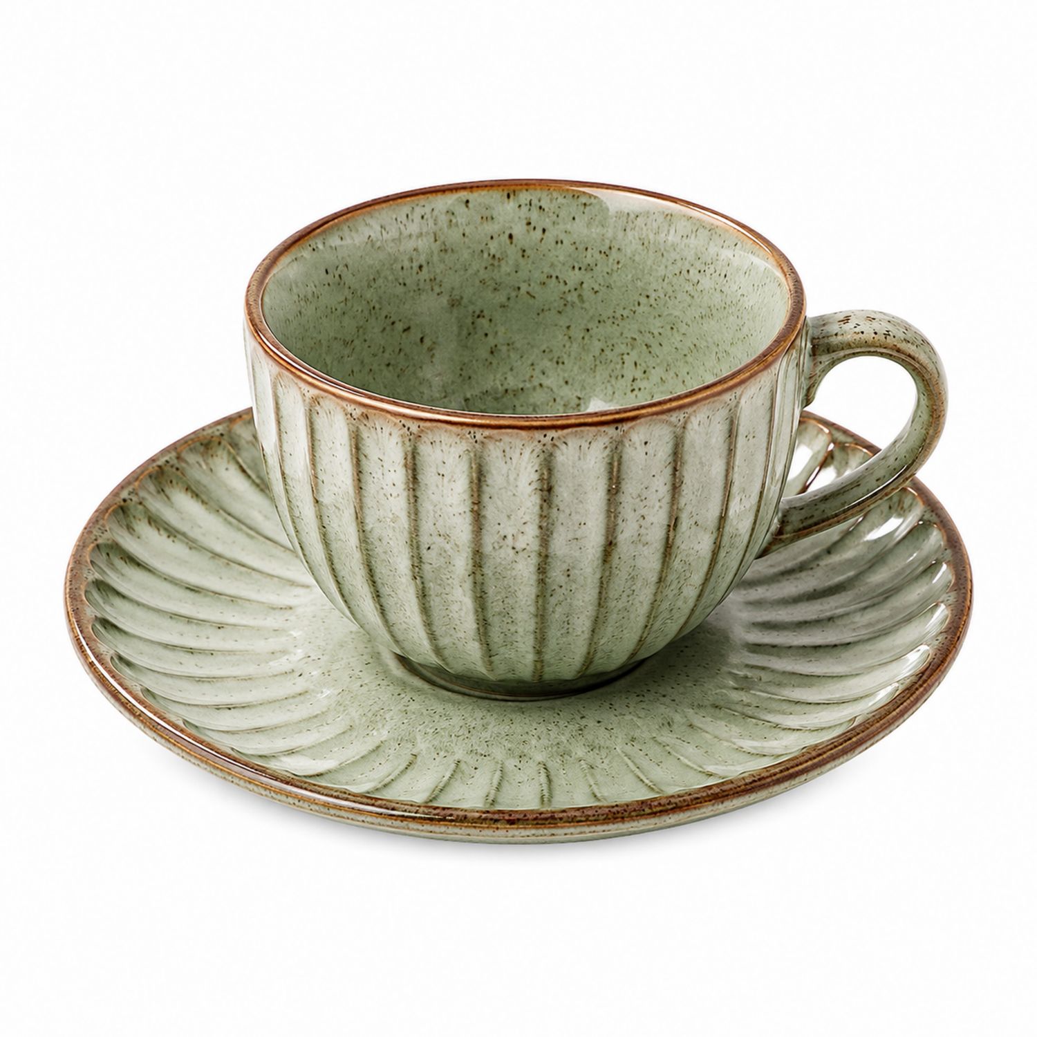 Set Tazza e Piattino in Ceramica Verde