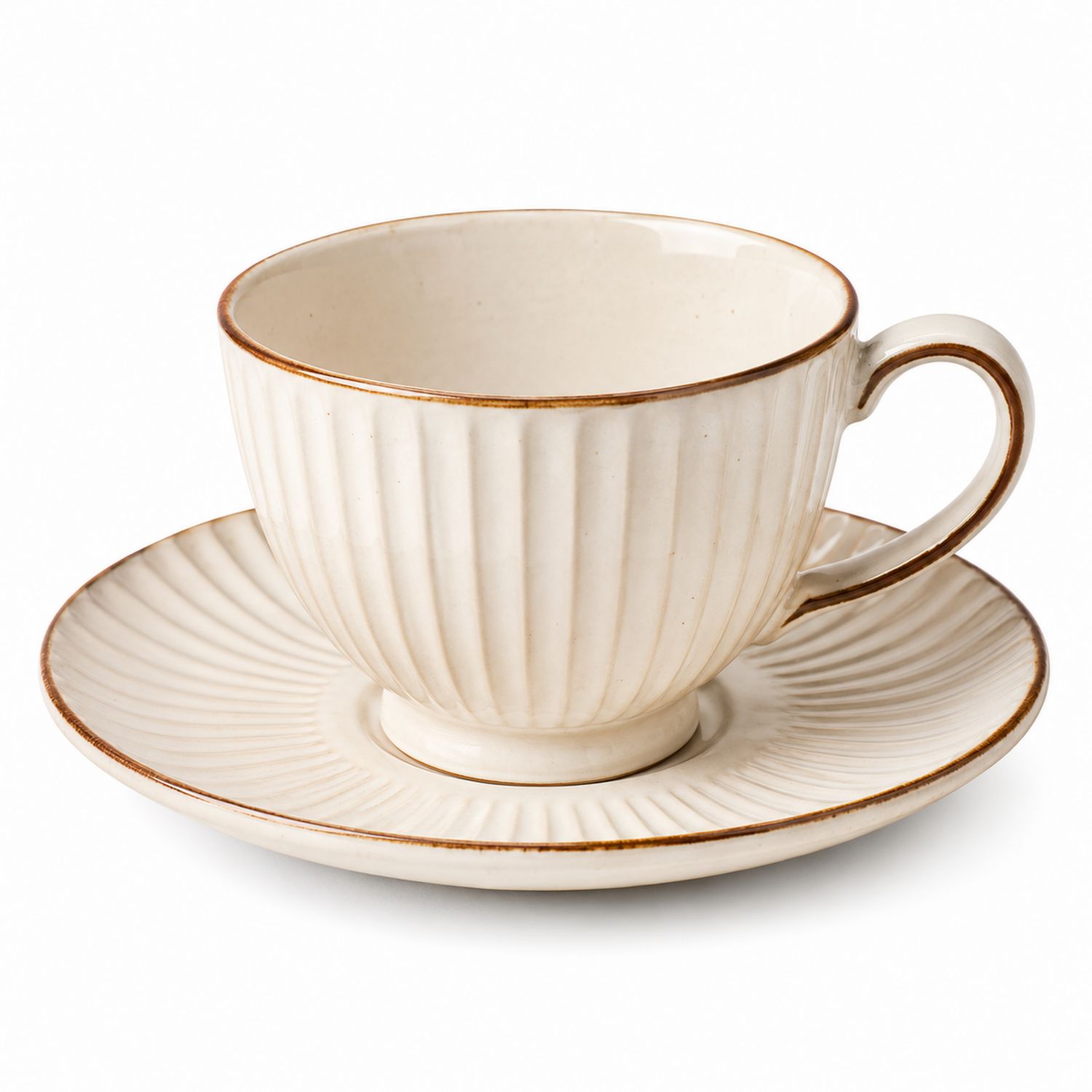 Tazza da tè con piattino in ceramica avorio 200ml