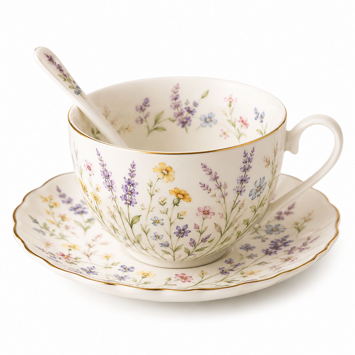 Set da Tè in Porcellana con Motivi Floreali Multicolori
