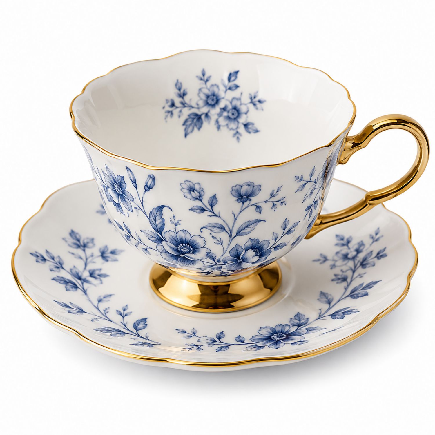 Tazza da Tè con Piattino in Porcellana Blu e Oro