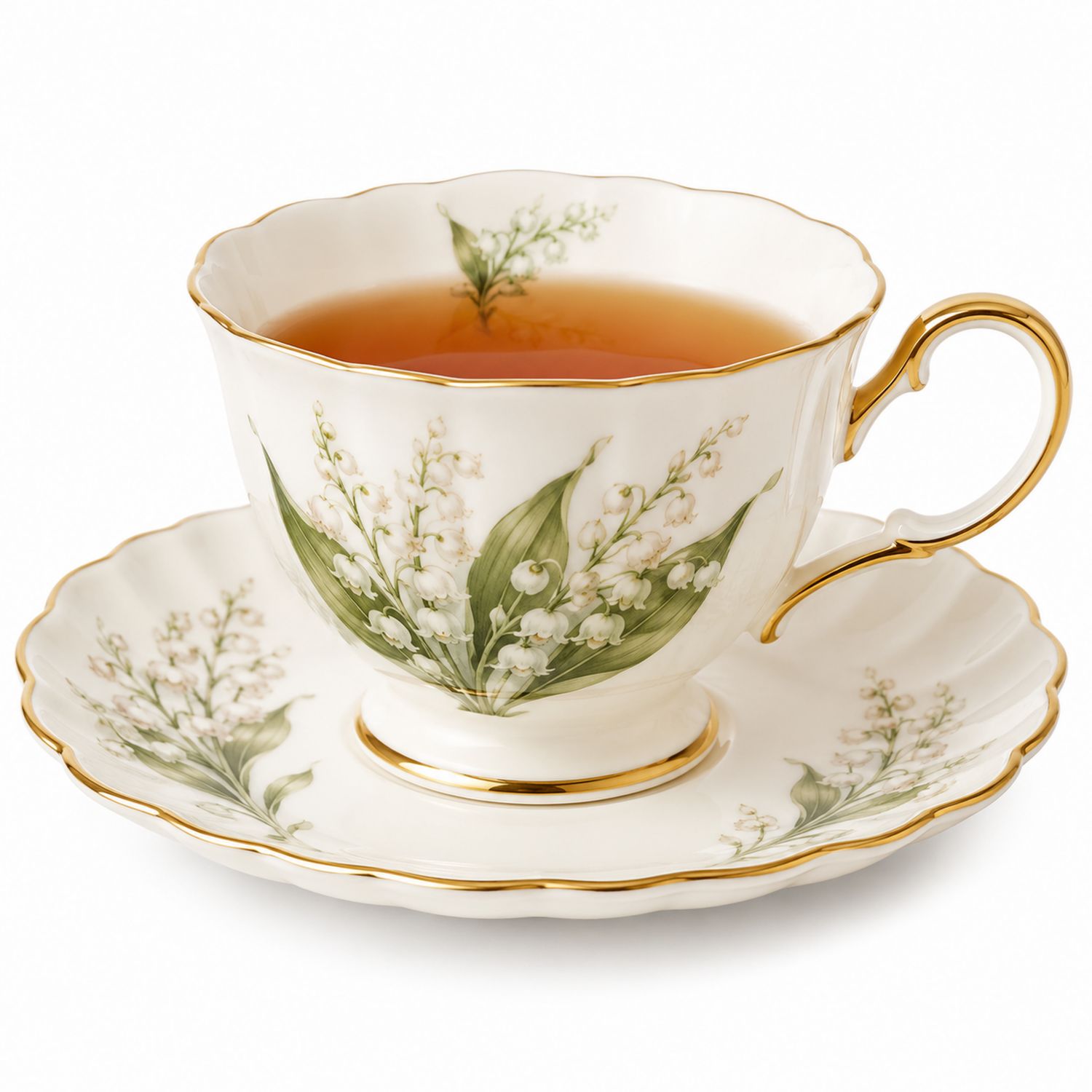 Set Tazza da Tè con Piattino, Giglio della Valle e Doratura
