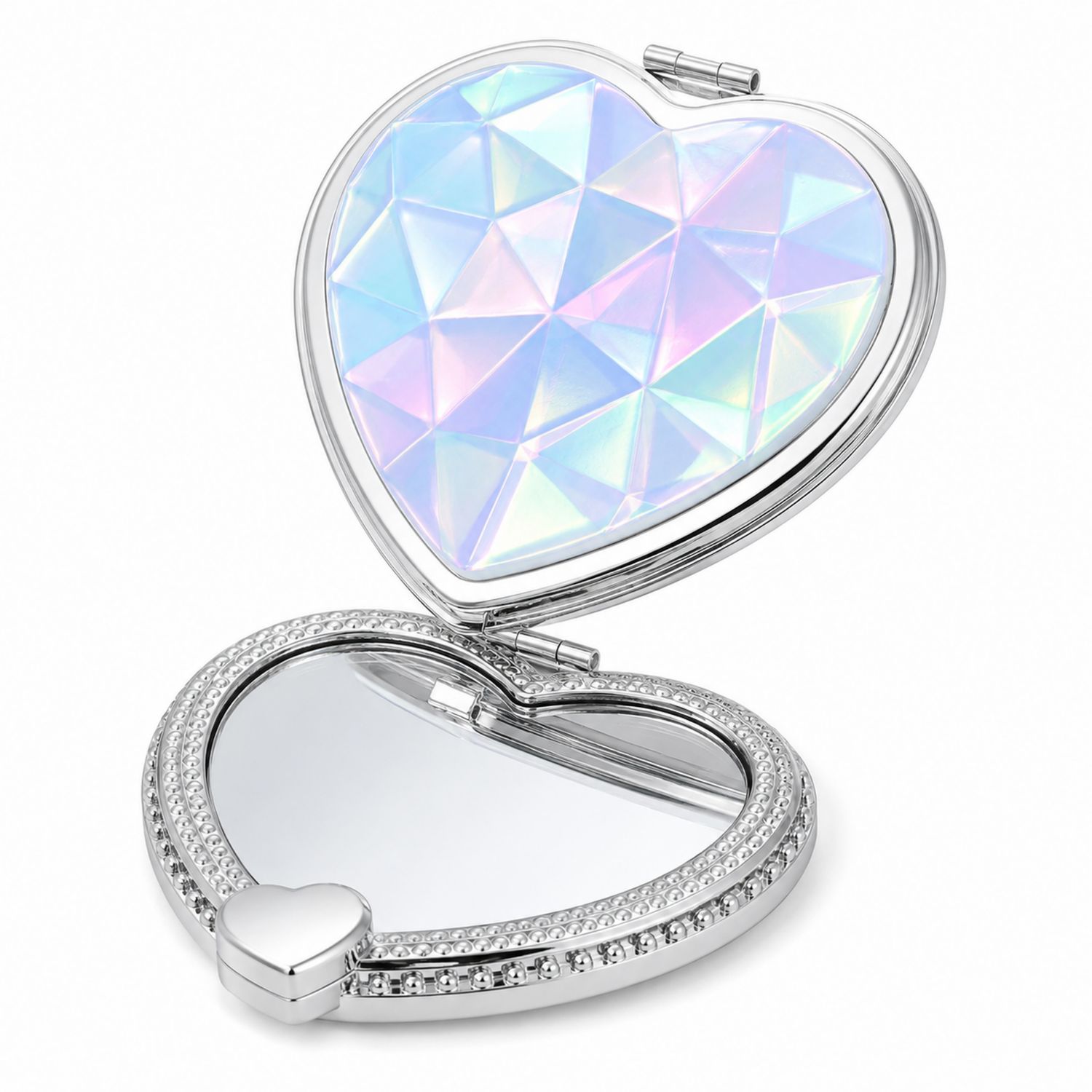 Specchietto da Trucco a Cuore con Dettagli Olografici Arcobaleno