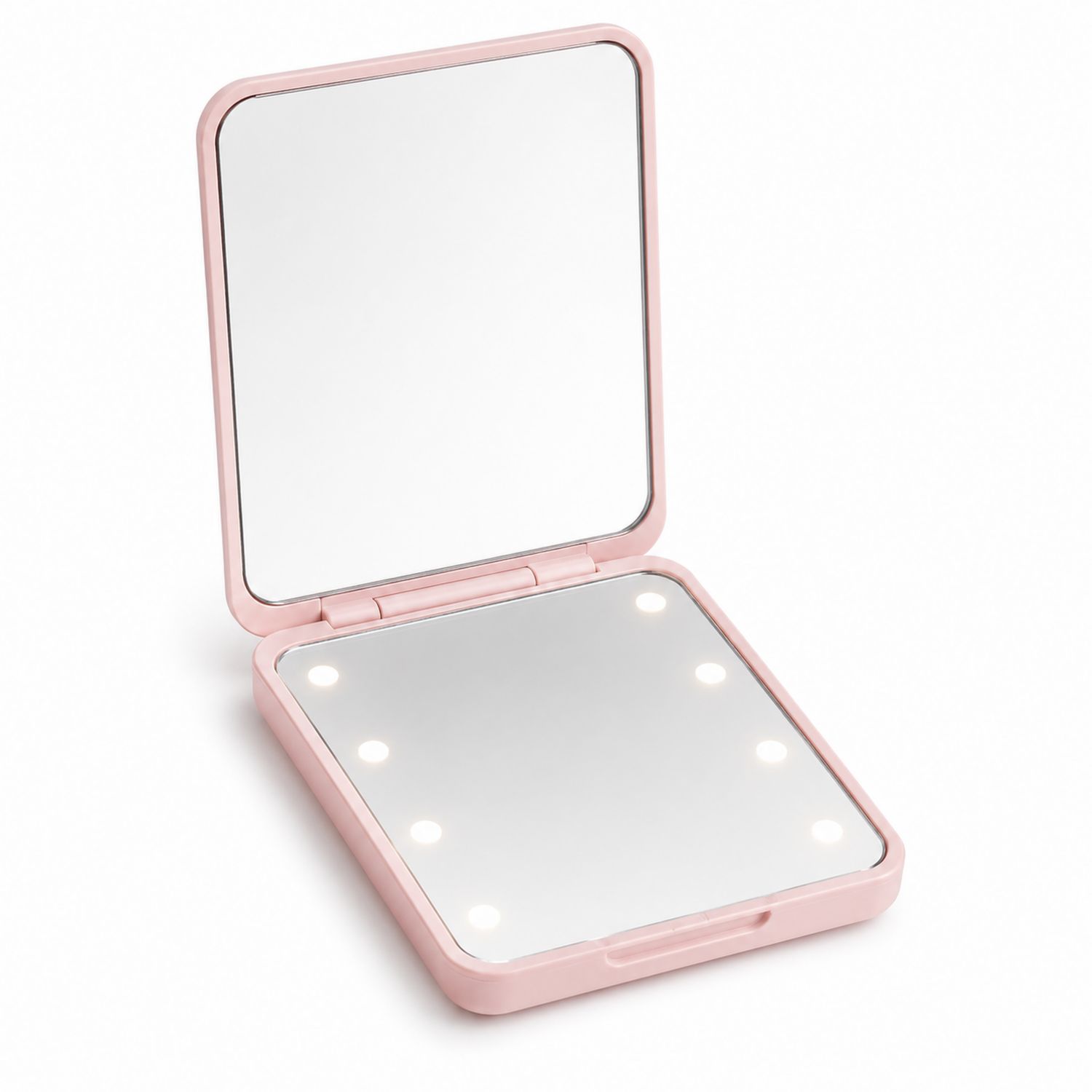 Specchio da Trucco Portatile con Luce LED, Rosa Chiaro, 10cm x 10cm