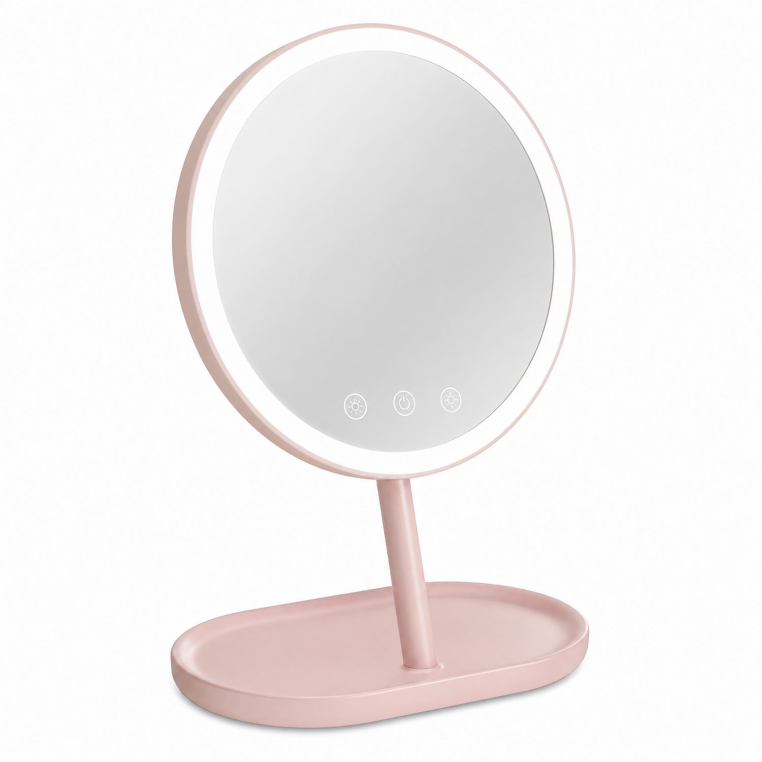 Specchio da trucco con LED e base rosa con touch control