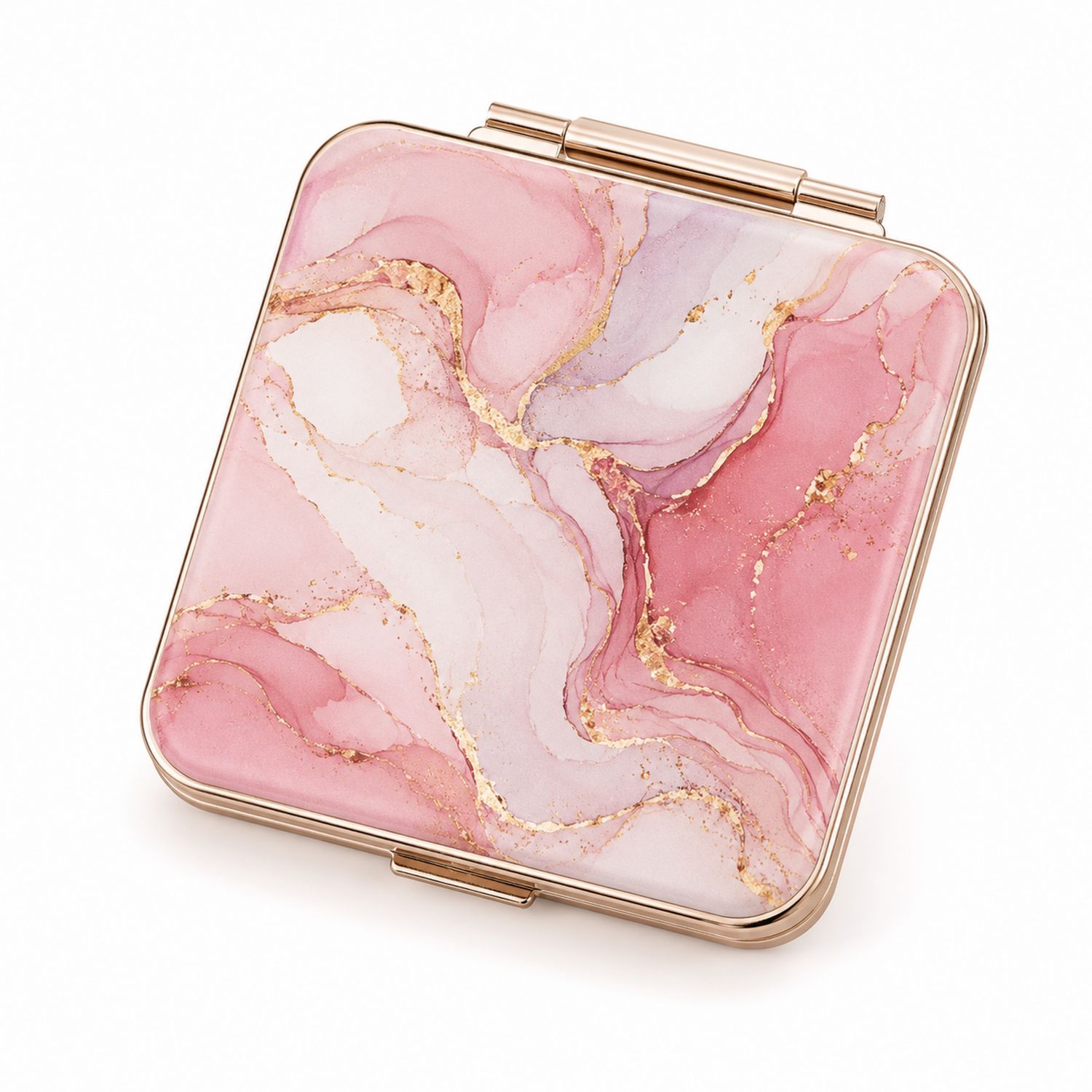 Specchietto da Trucco Quadrato Marmorizzato Rosa/Gold
