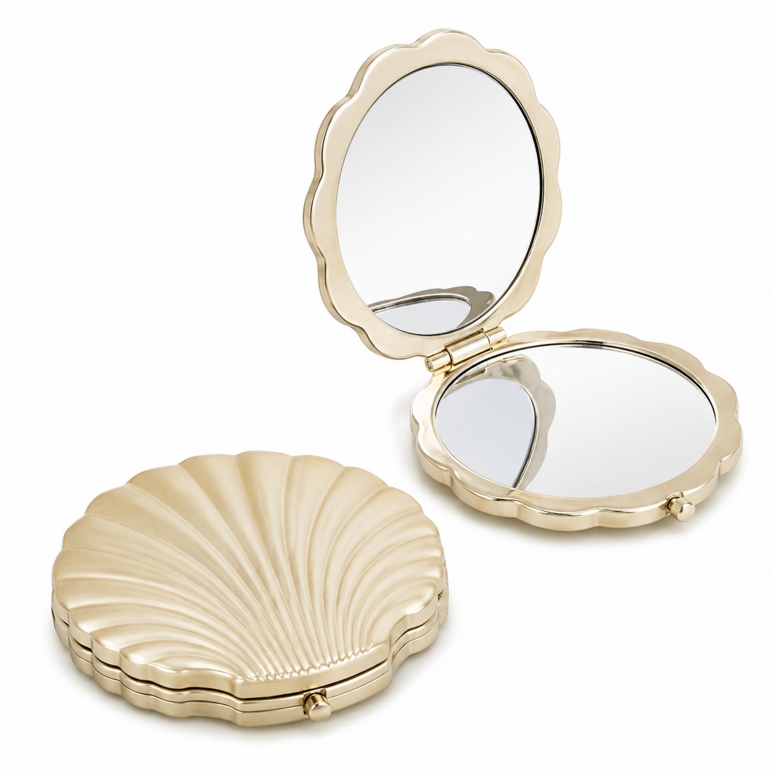 Specchietto Portatile a Forma di Conchiglia in Oro Lucido