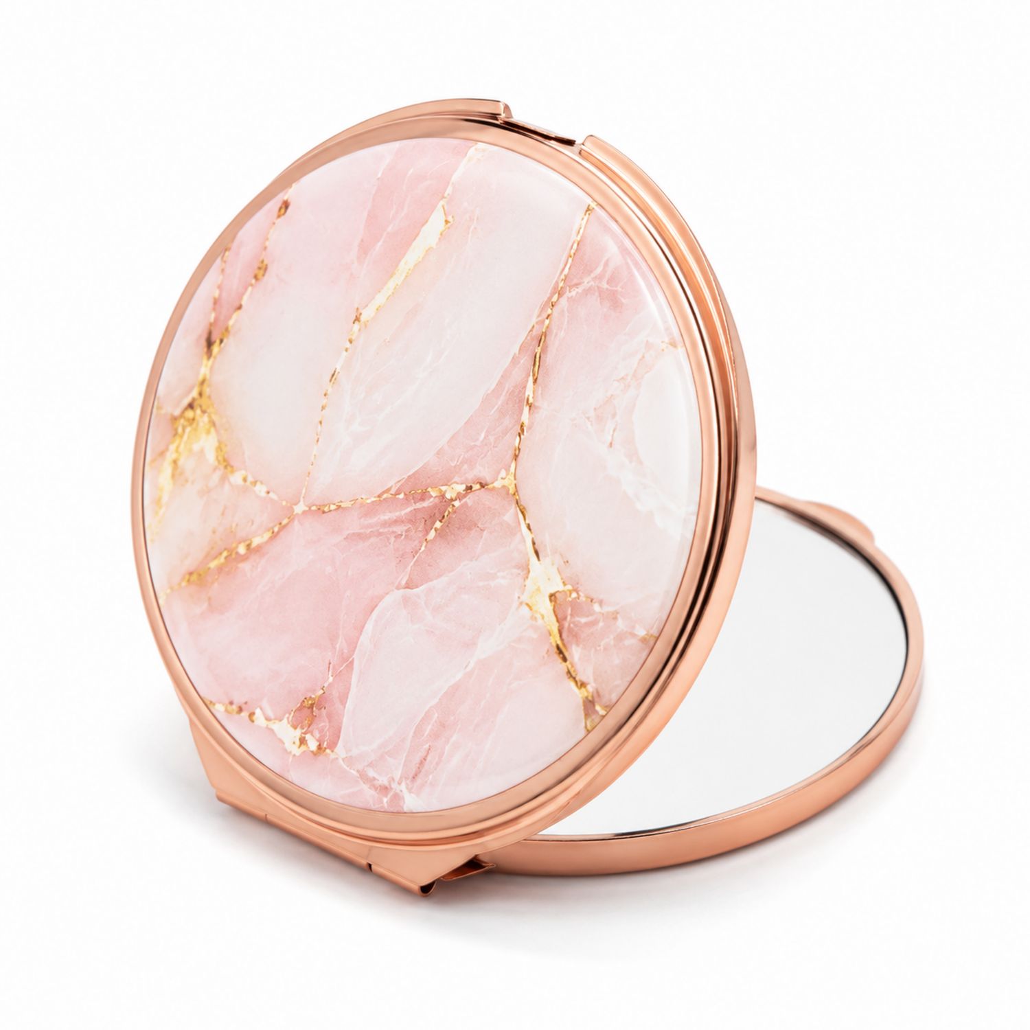 Specchio Compatto Rosa con Design Marmorizzato