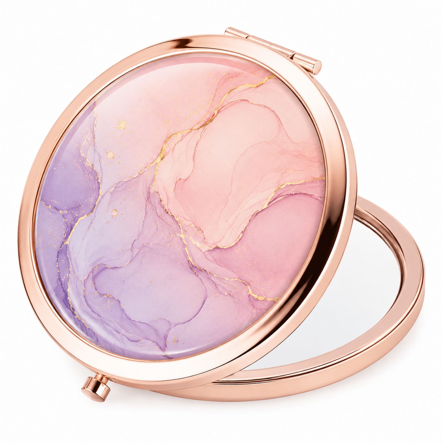 Specchietto da Trucco Portatile Astratto Rosa e Viola