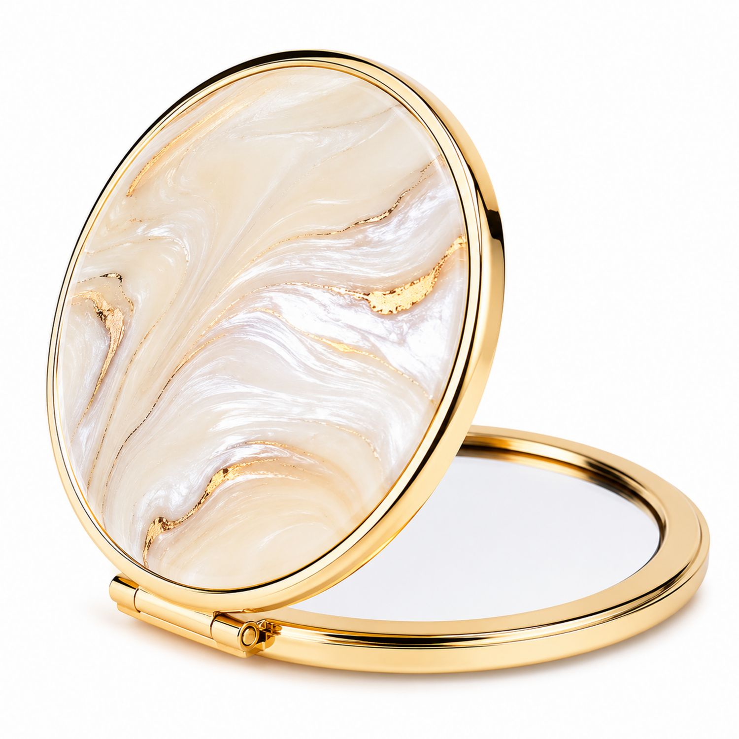 Specchio Compatto Doppio Lato Oro Avorio Elegante
