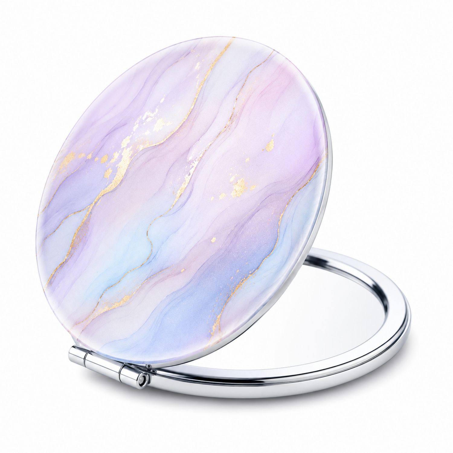 Specchio Compatto Decorato Double-Face Viola e Oro