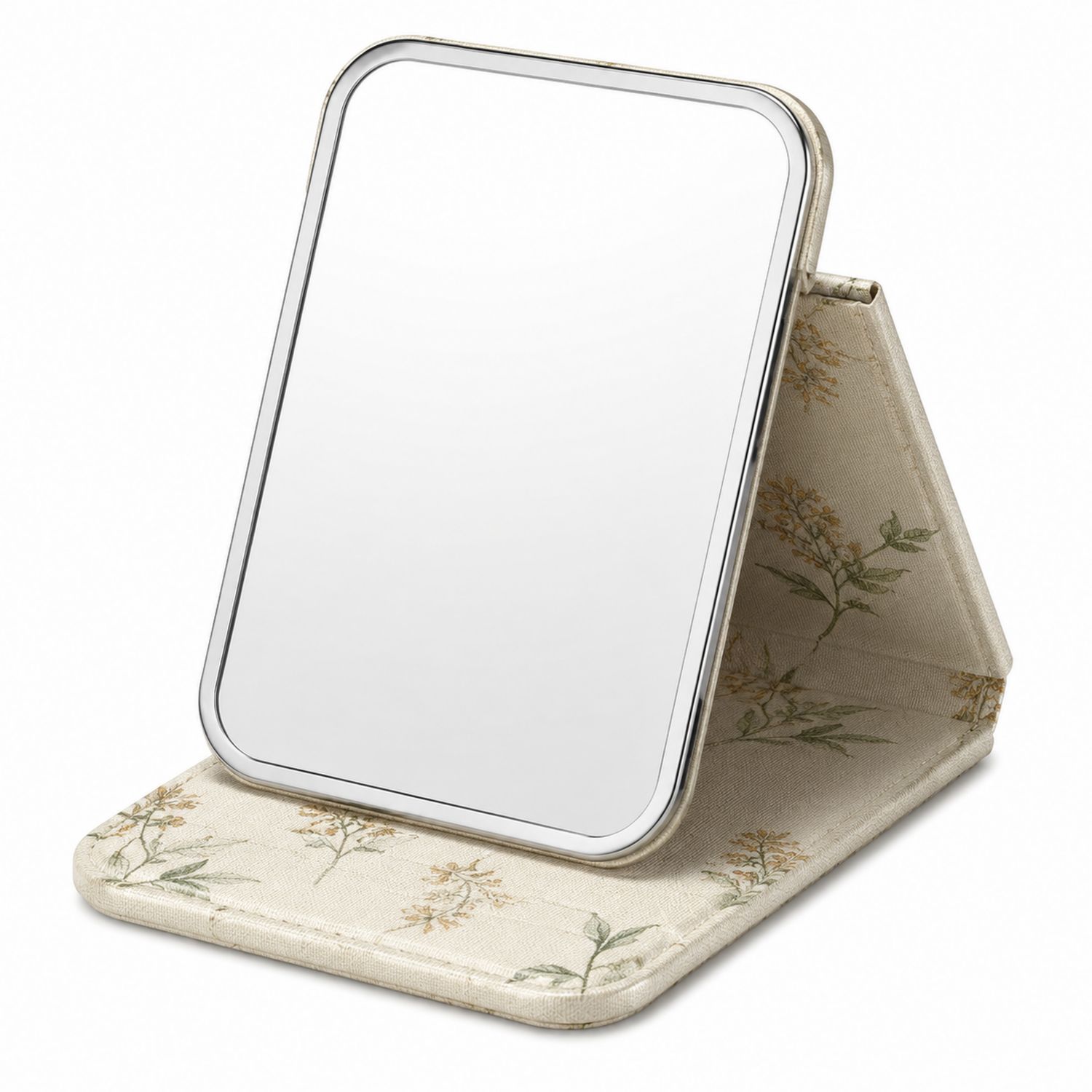 Specchio da Viaggio Pieghevole con Motivo Floreale Beige