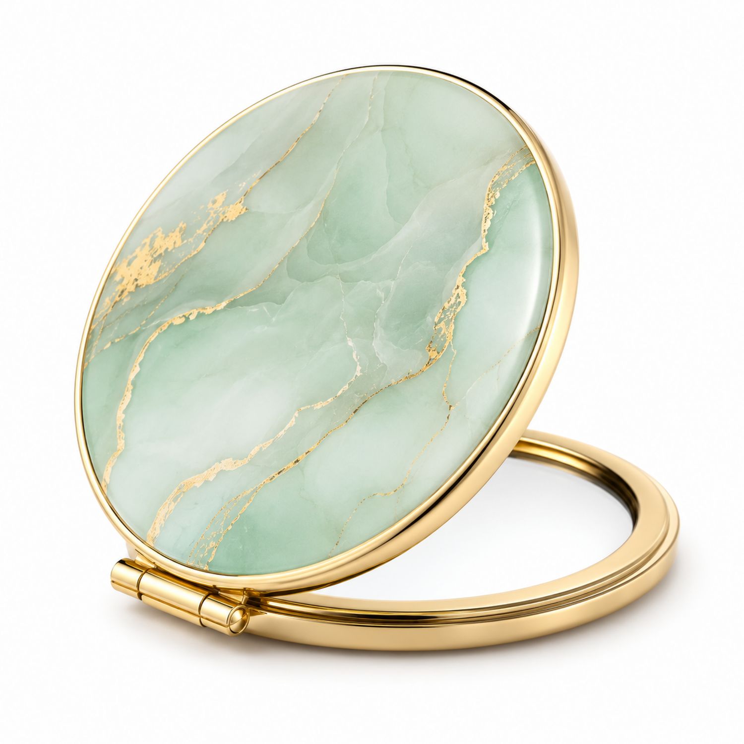 Specchietto Compatto Rotondo Verde Marmo con Accenti Oro