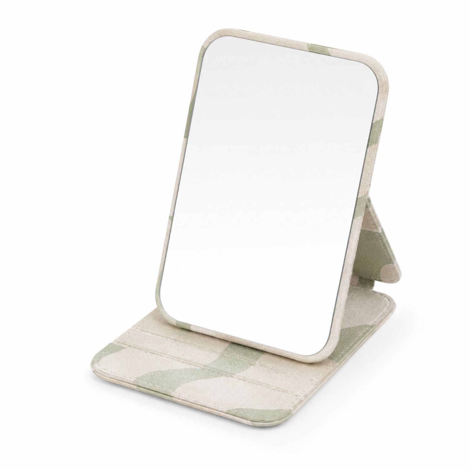 Specchio da Trucco Pieghevole Portatile Rettangolare Beige e Verde