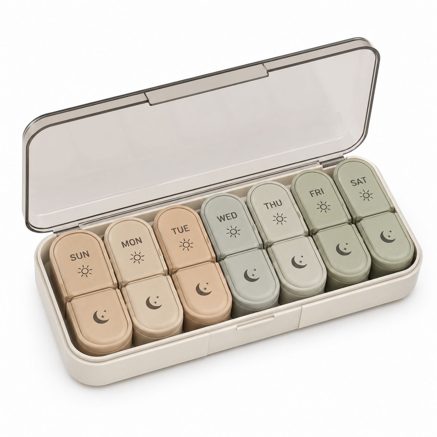 Tablettendose für 7 Tage, Pillenbox Beige/Grün