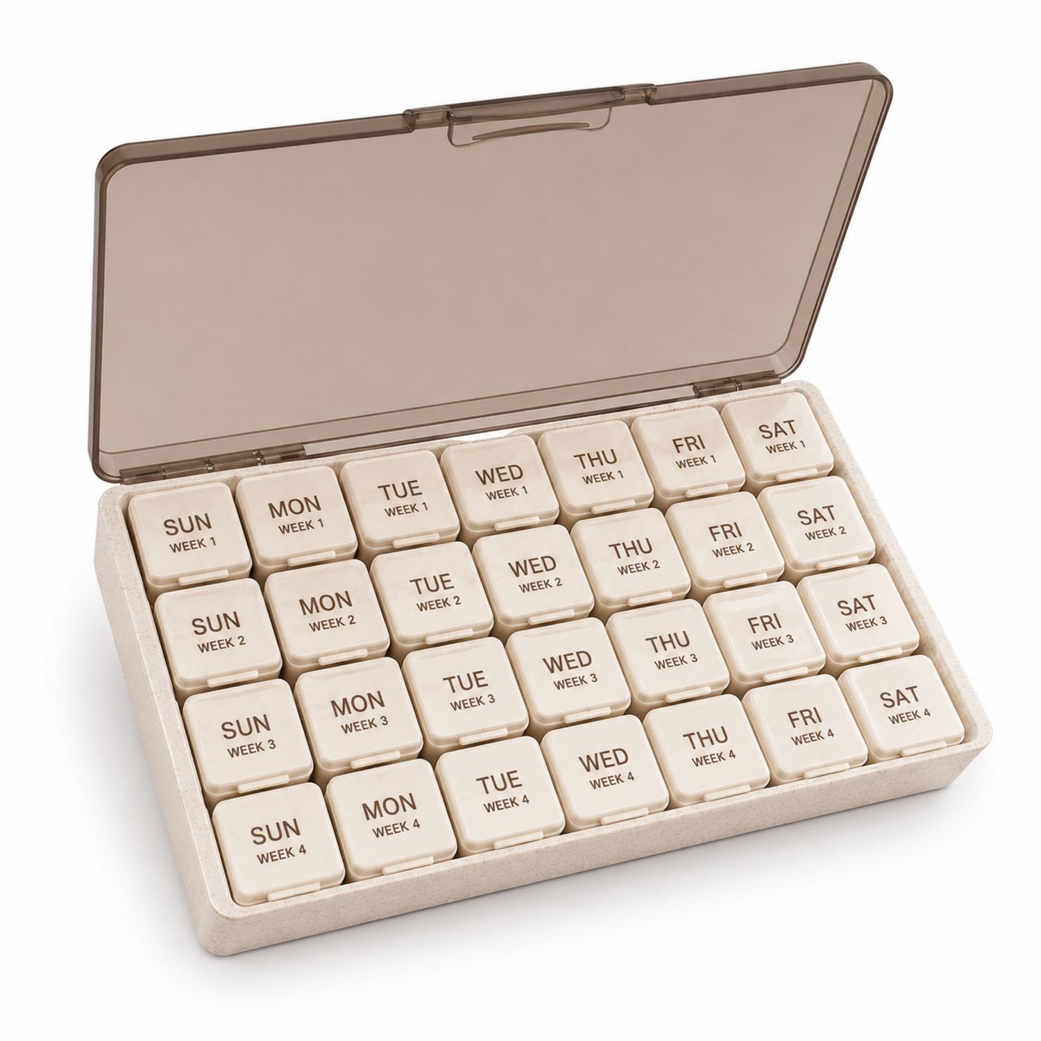 Wöchentliche Tablettenbox mit 28 Fächern Transparenter Deckel