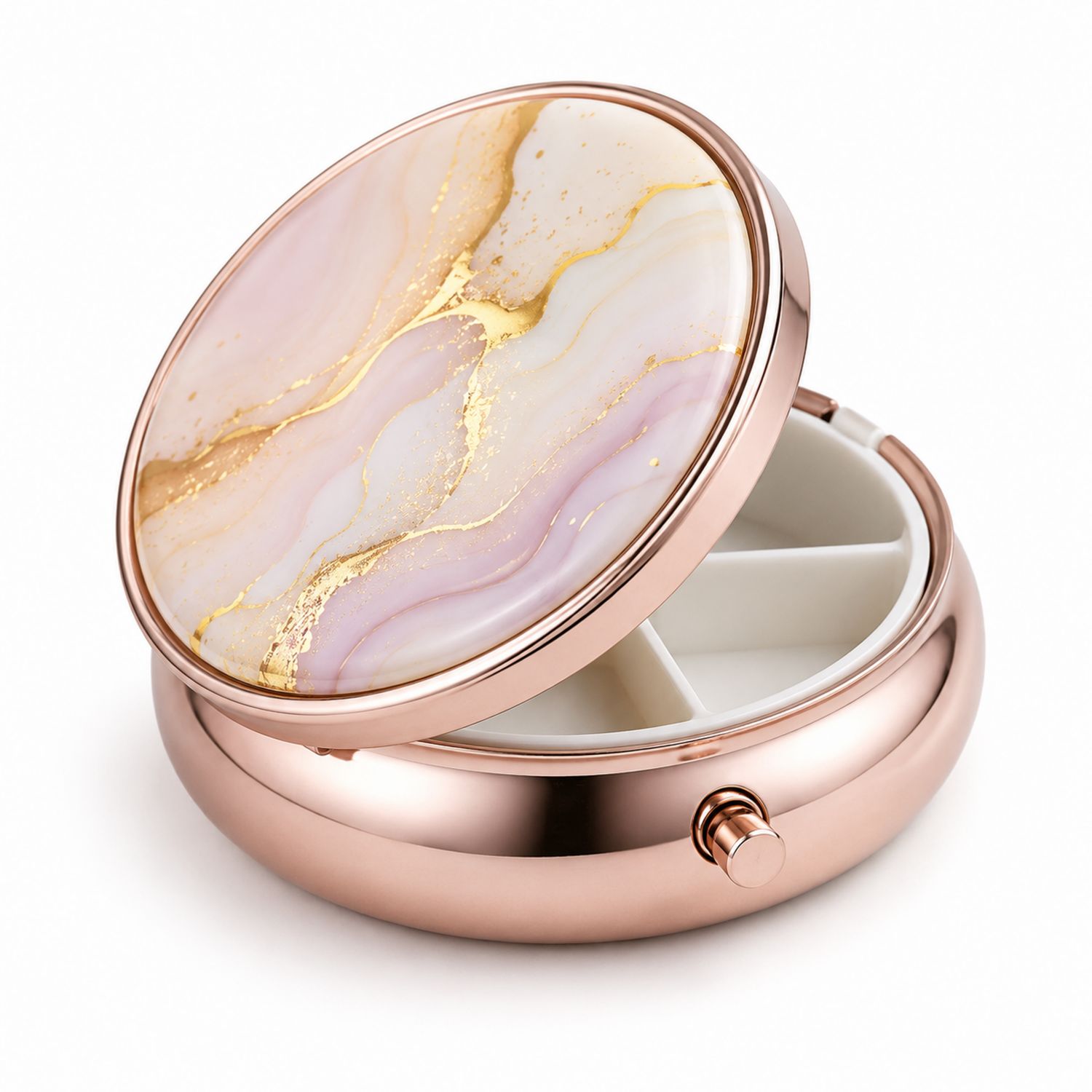 Runde Pillendose Marmoroptik Roségold