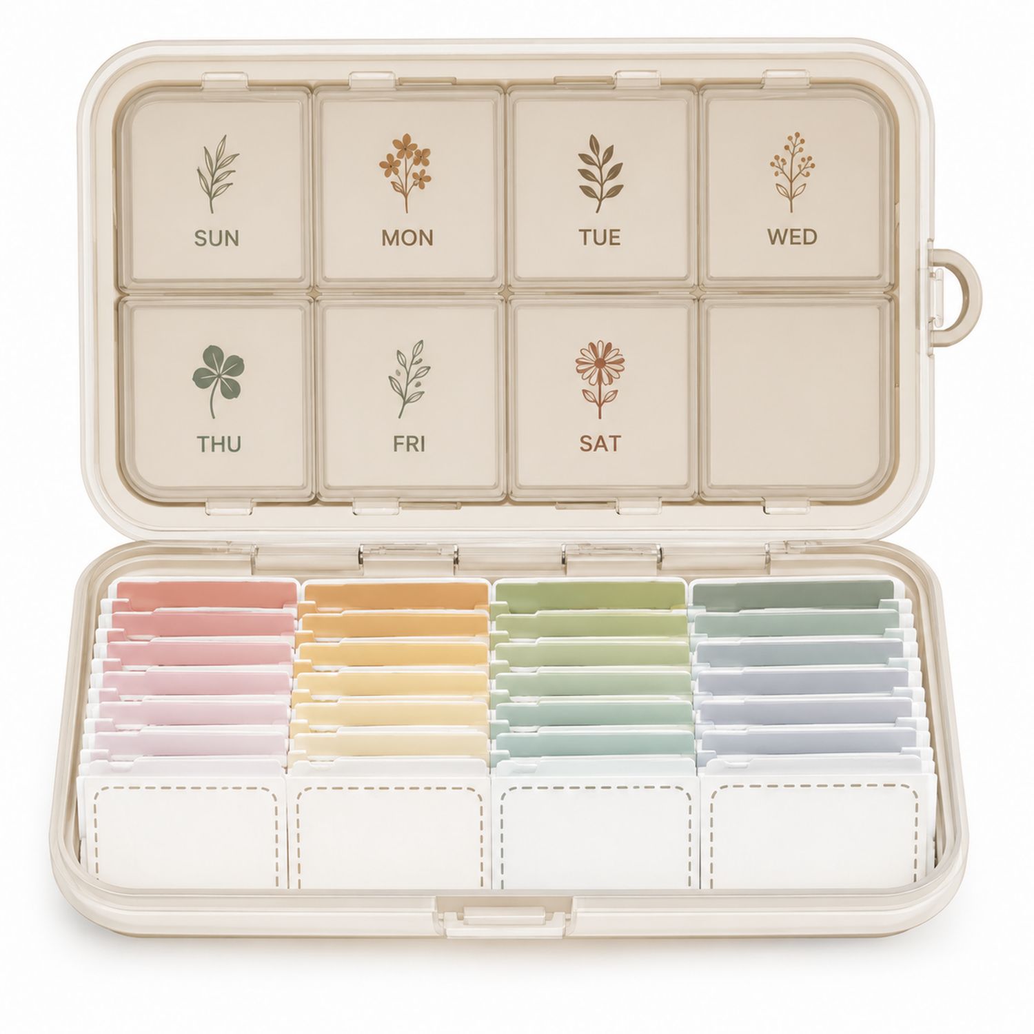 Wöchentlicher Pillendosierer Beige mit 28 Fächern