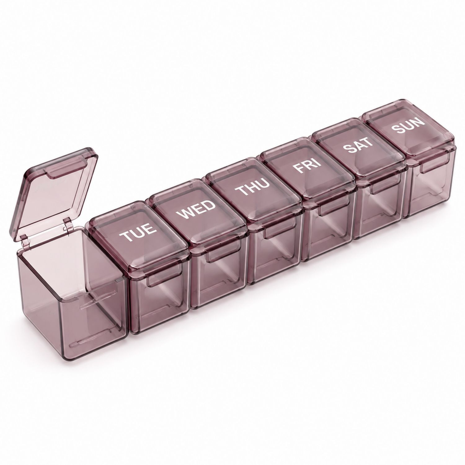 Wöchentliche Pillenbox mit 7 Fächern - Violett Transparent