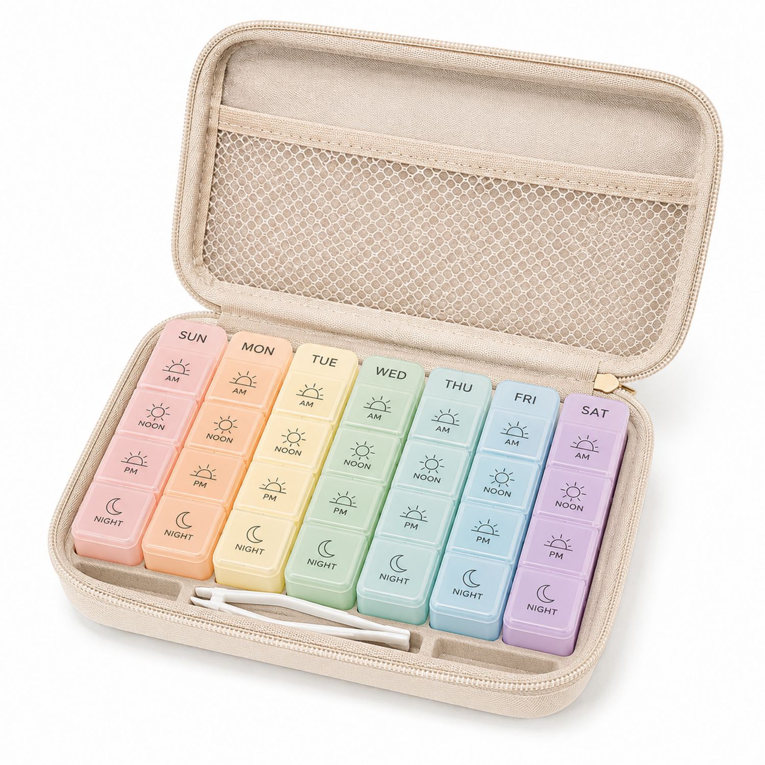 Wöchentliche Pillenbox mit 28 Fächern - Regenbogenfarben