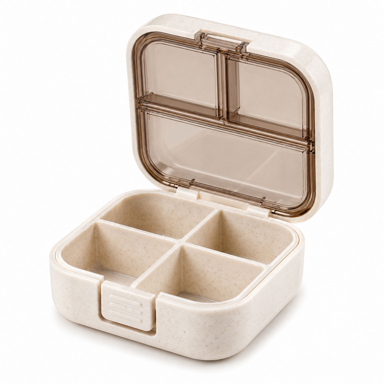 Beige Pillendose mit 4 Fächern