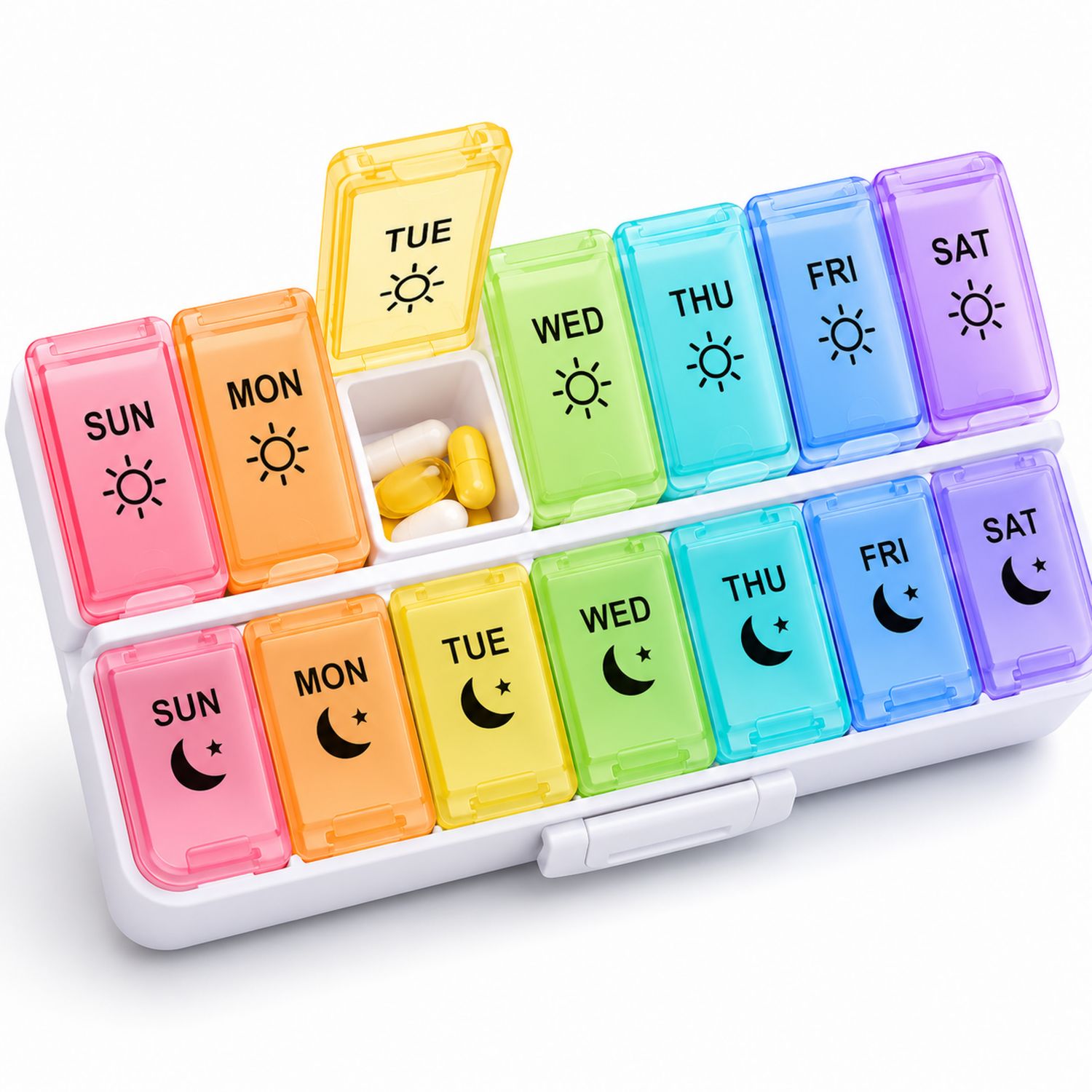 Wöchentliche Pillenbox Regenbogen 14 Fächer