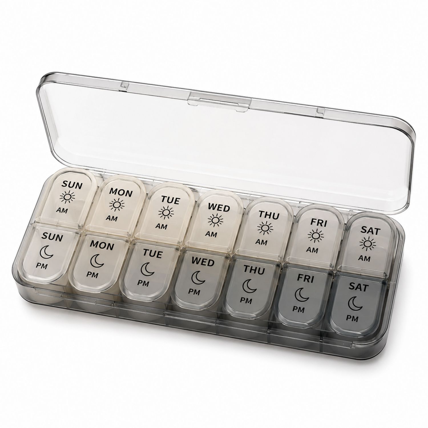 Wöchentlicher Pillenbox-Organizer mit 14 Fächern Transparenz/Schwarz