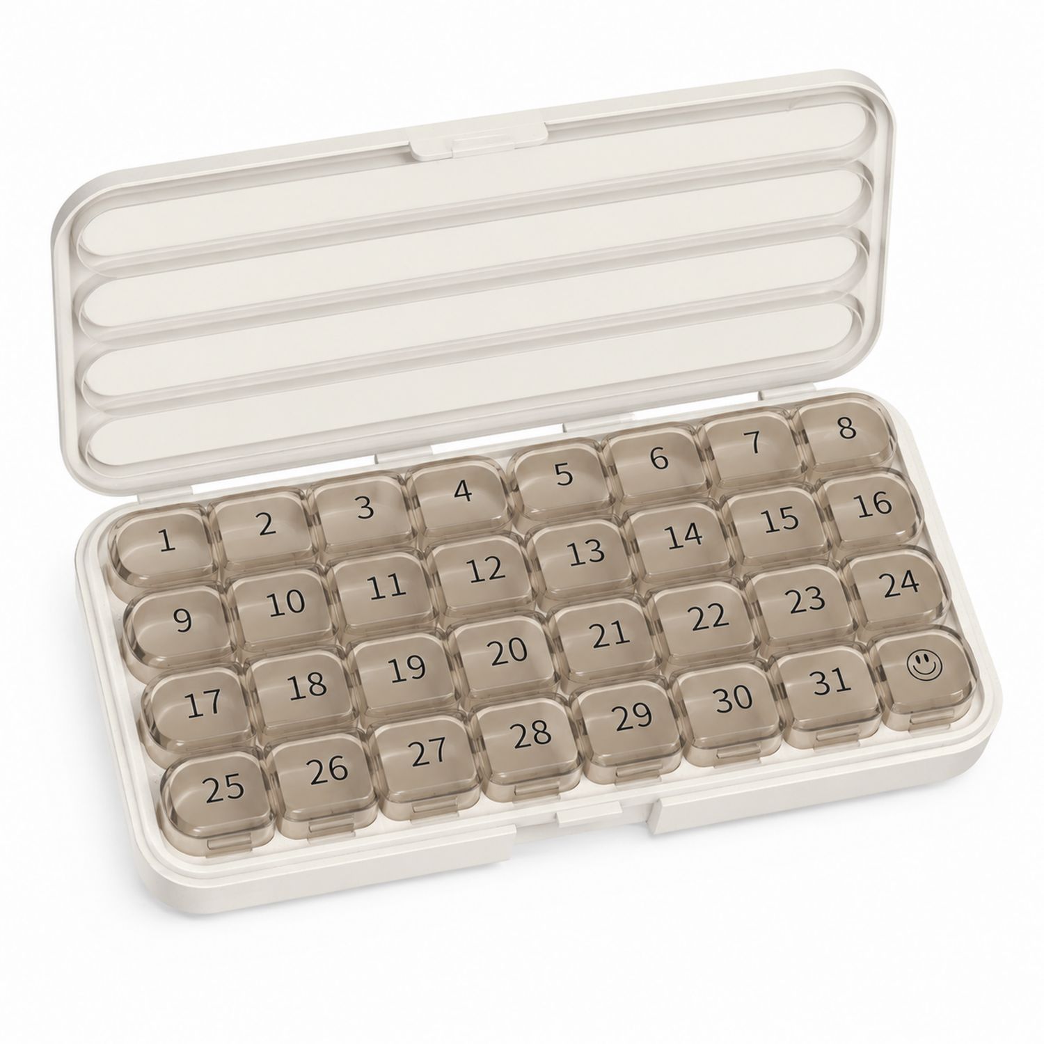 Monatliche Medikamentenbox mit 31 Fächern - Beige