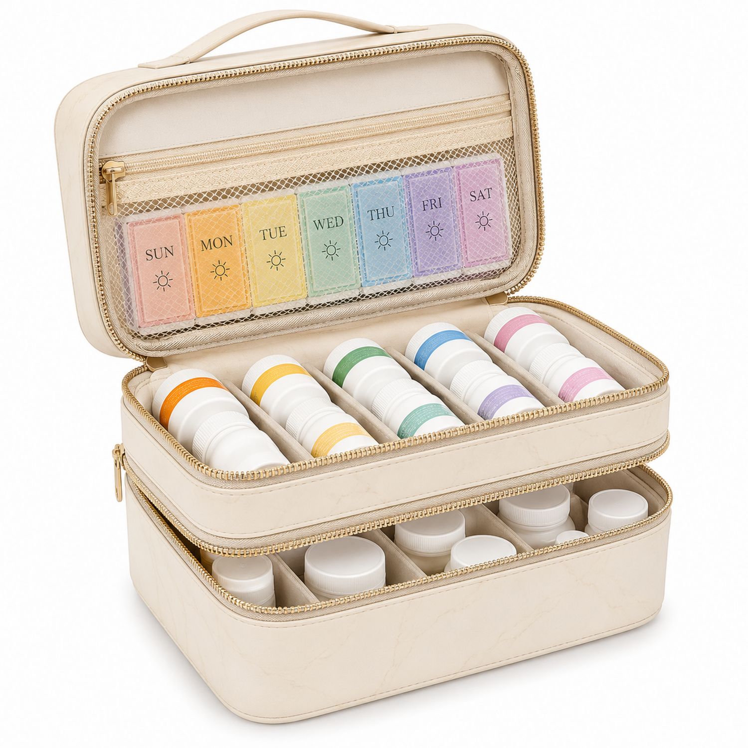Reiseapotheke Organizer Creme mit Wochenplaner
