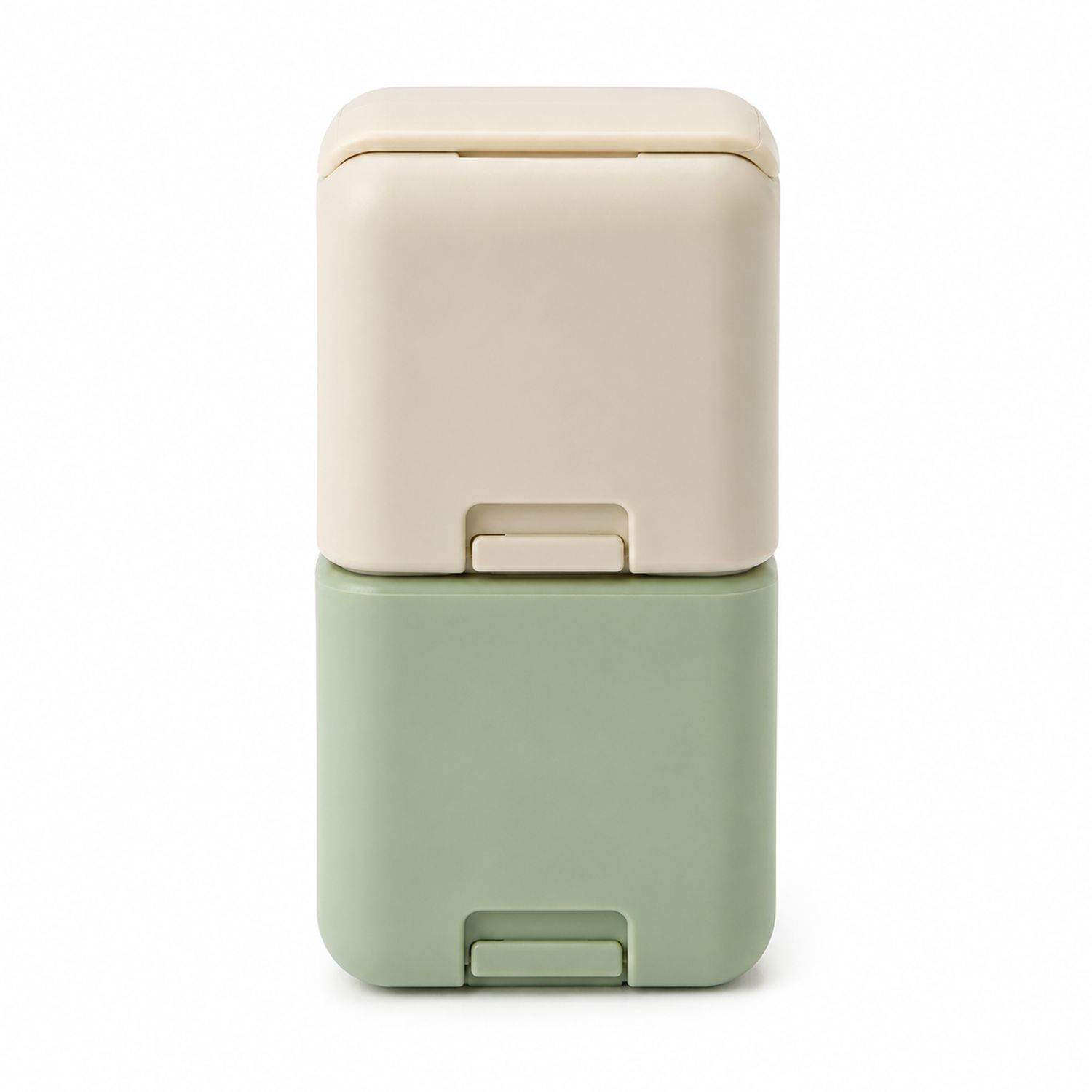 Tragbare Pillendose mit 2 Fächern in Beige/Grün