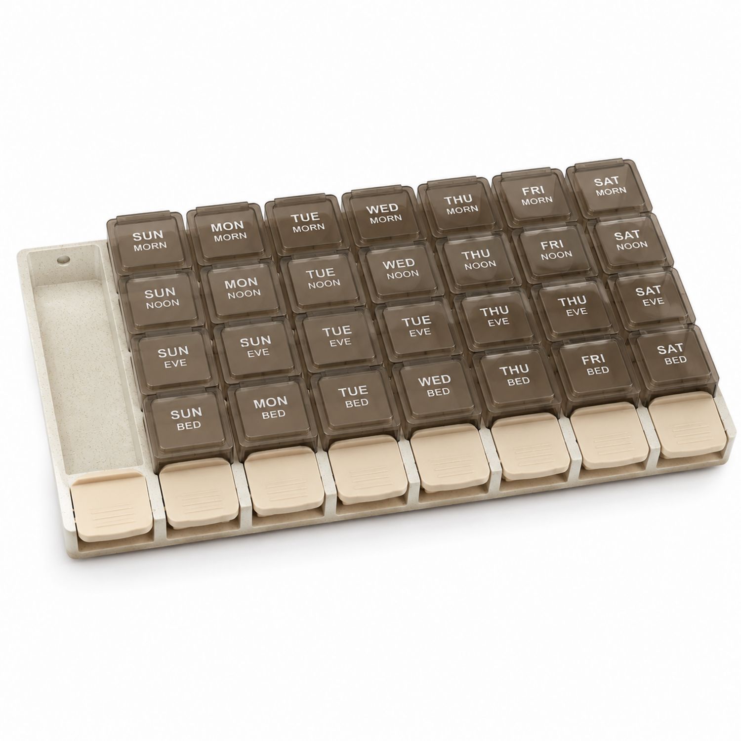 Wöchentlicher Tablettenorganisator 4-mal täglich Braun/Beige