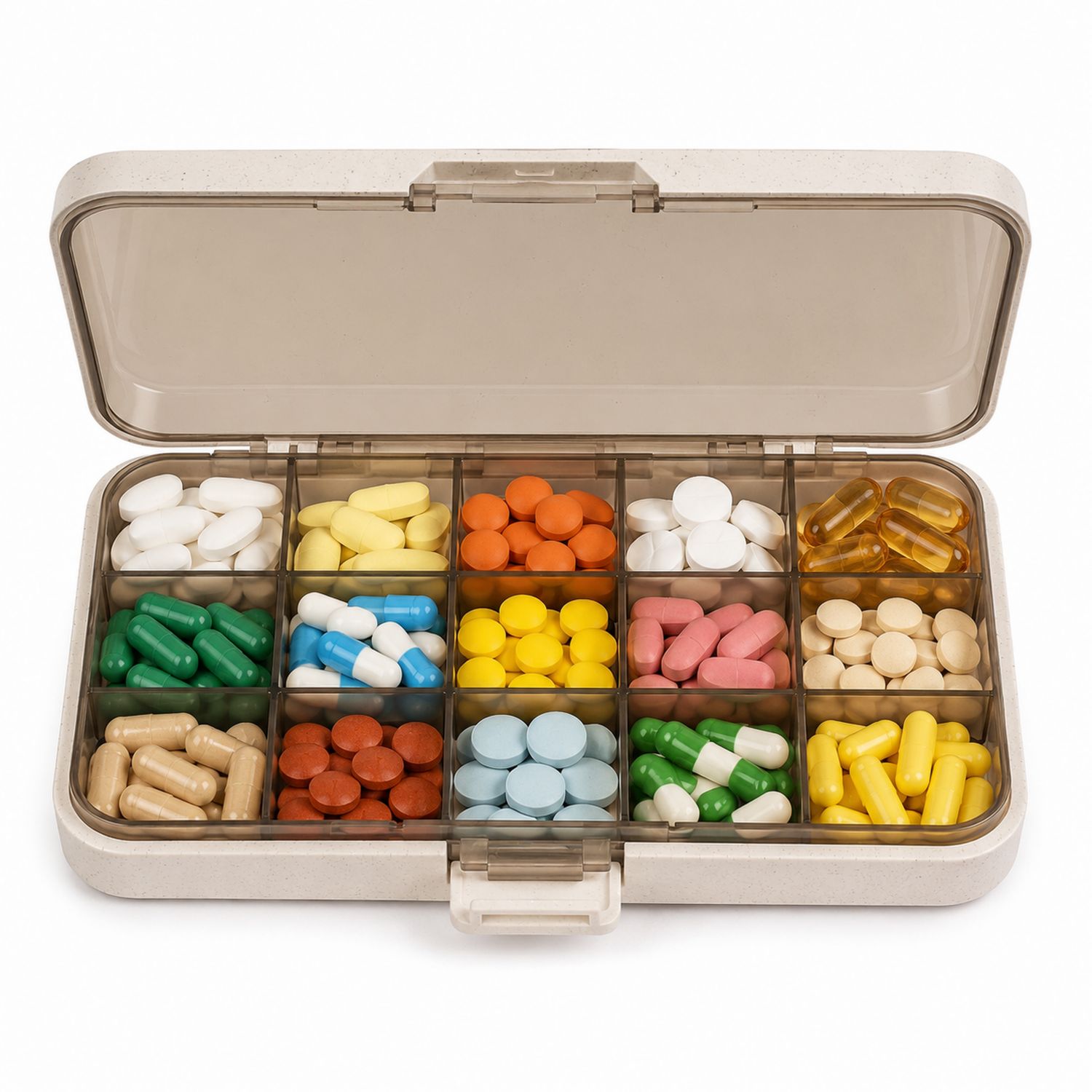 Tablettenbox mit 18 Fächern für Medizinaufbewahrung, Transparent