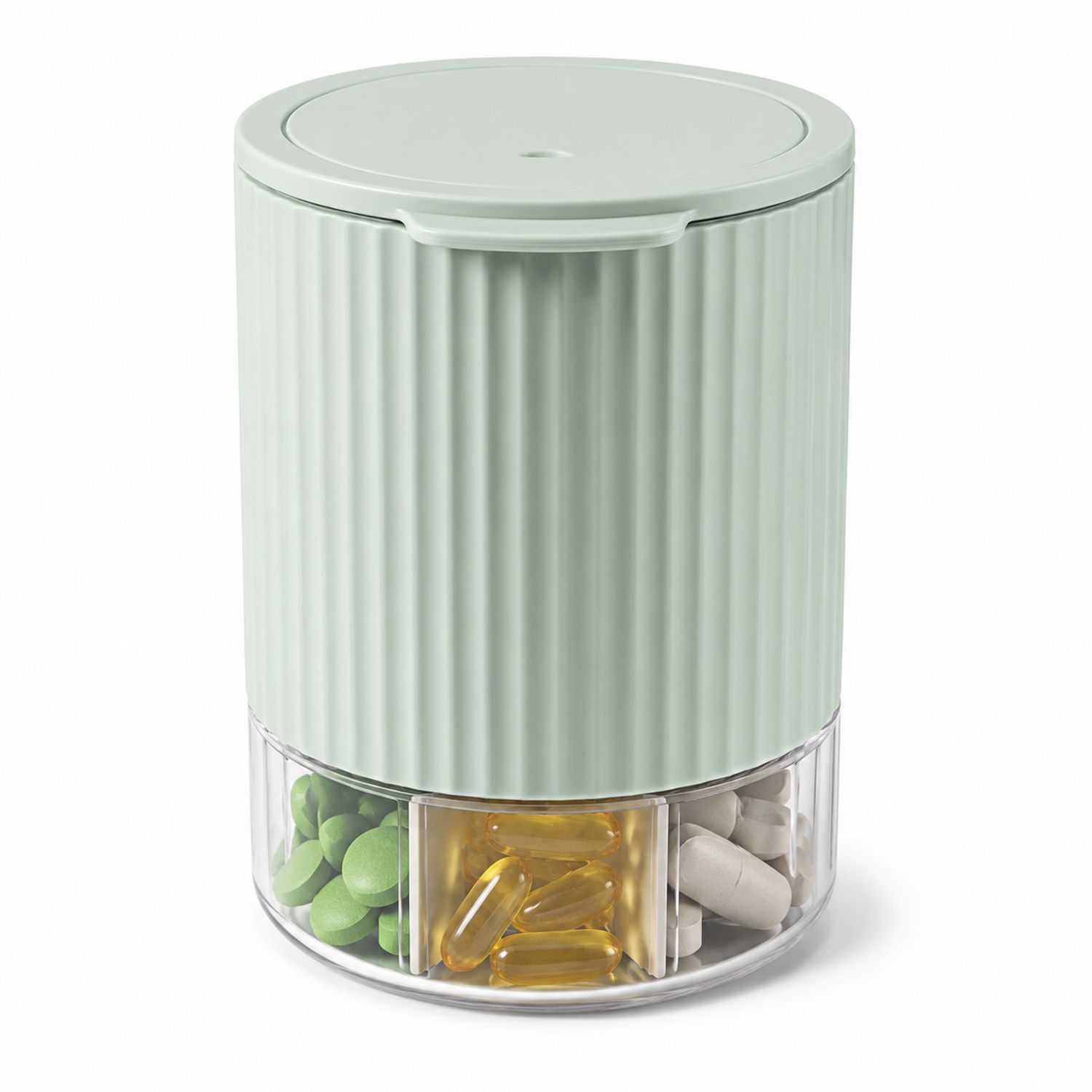 Grüne Pillendose mit 3 Fächern und Drehdeckel