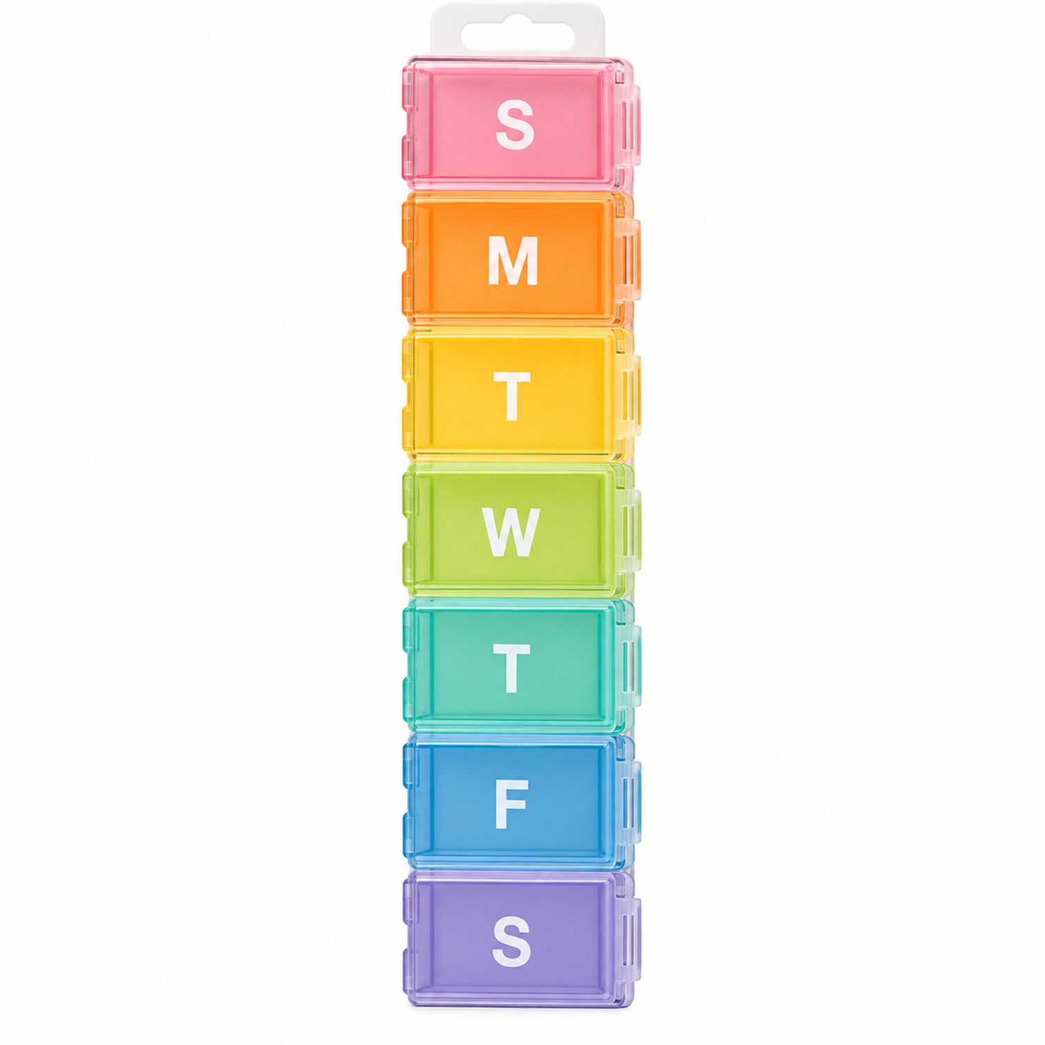 Wöchentlicher Pillenbox-Organizer mit 7 Fächern, Regenbogenfarben