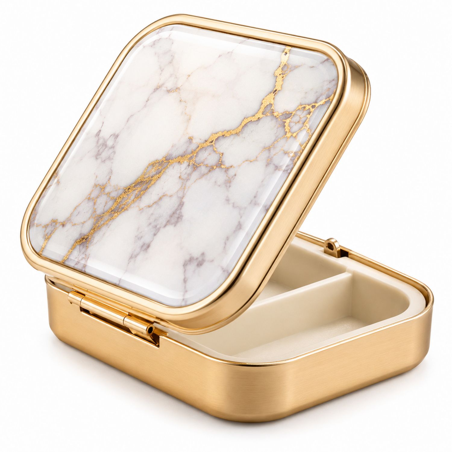 Quadratische Pillendose in eleganter Marmoroptik mit Goldakzenten