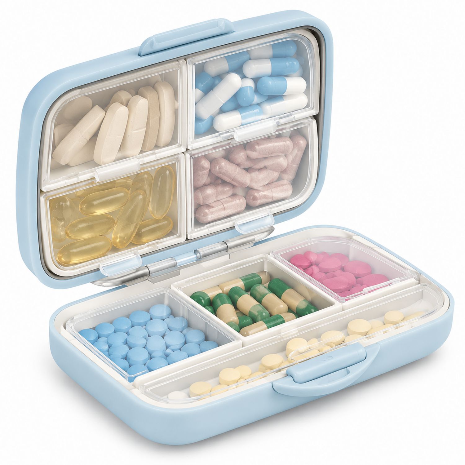 Tablettenbox mit 8 Fächern Hellblau