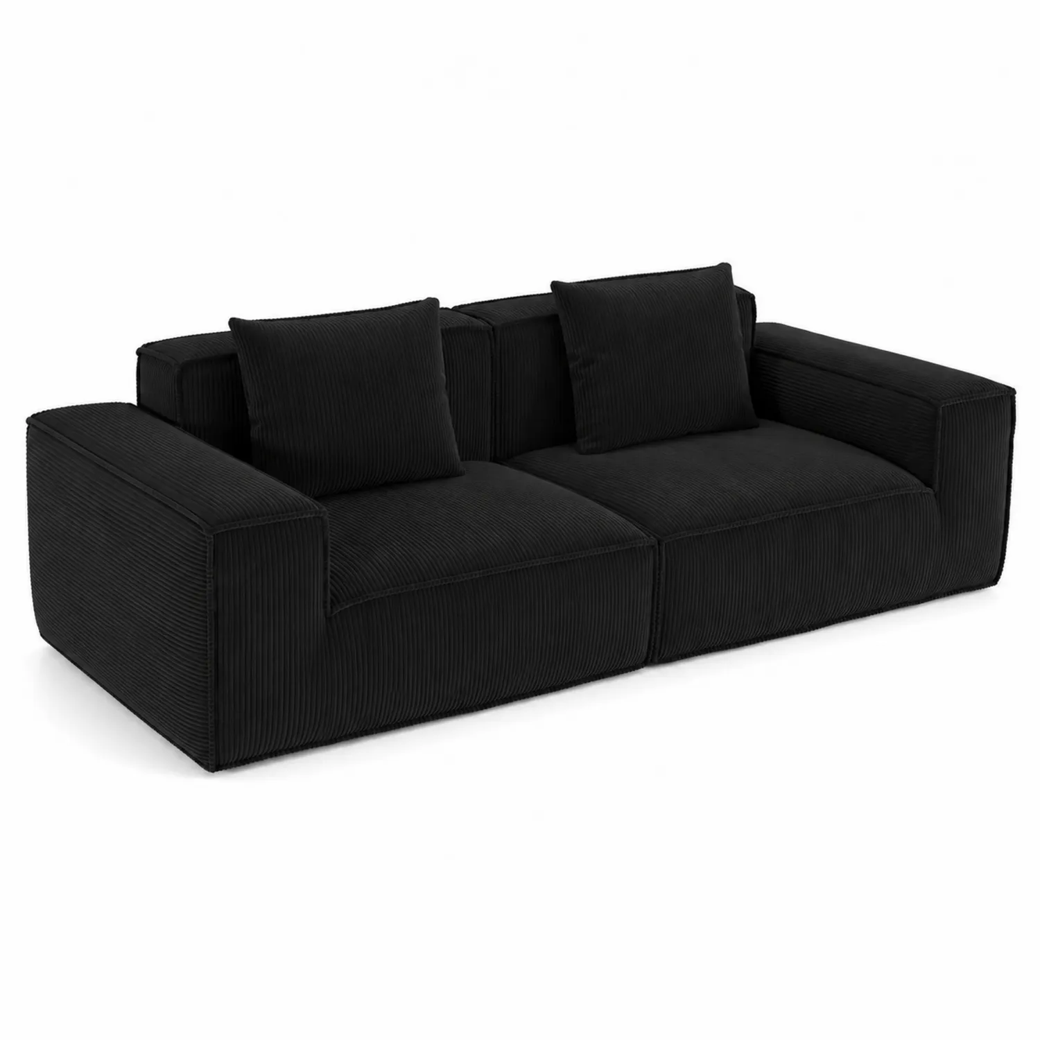 Sofa Sztruksowa Czarna z Poduszkami