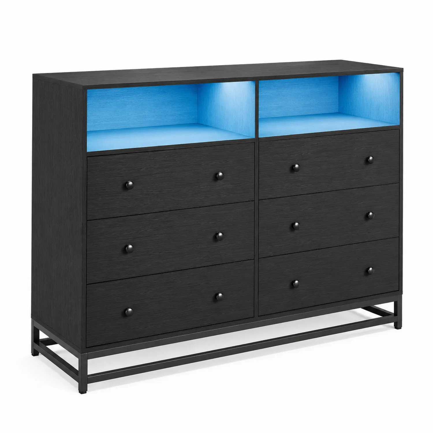 Komoda 8 szuflad czarny MDF i metal 120 cm z oświetleniem LED